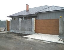 Ворота відкатні консольного типу і хвіртка з заповненням Alutech, фільонка, золотий дуб, фото 1.